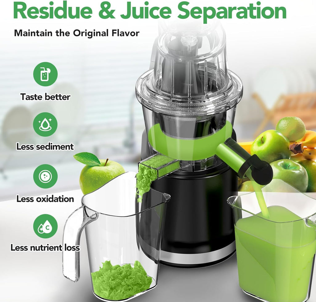 Cold Press Juicer, Juicer Machines with 3.3" Large Feed Chute,Large Capacity,High Juice Yield,Slow Masticating Juicer for Fruits and Vegetables, Self Feeding for Juice Extractor,BPA-Free,Black