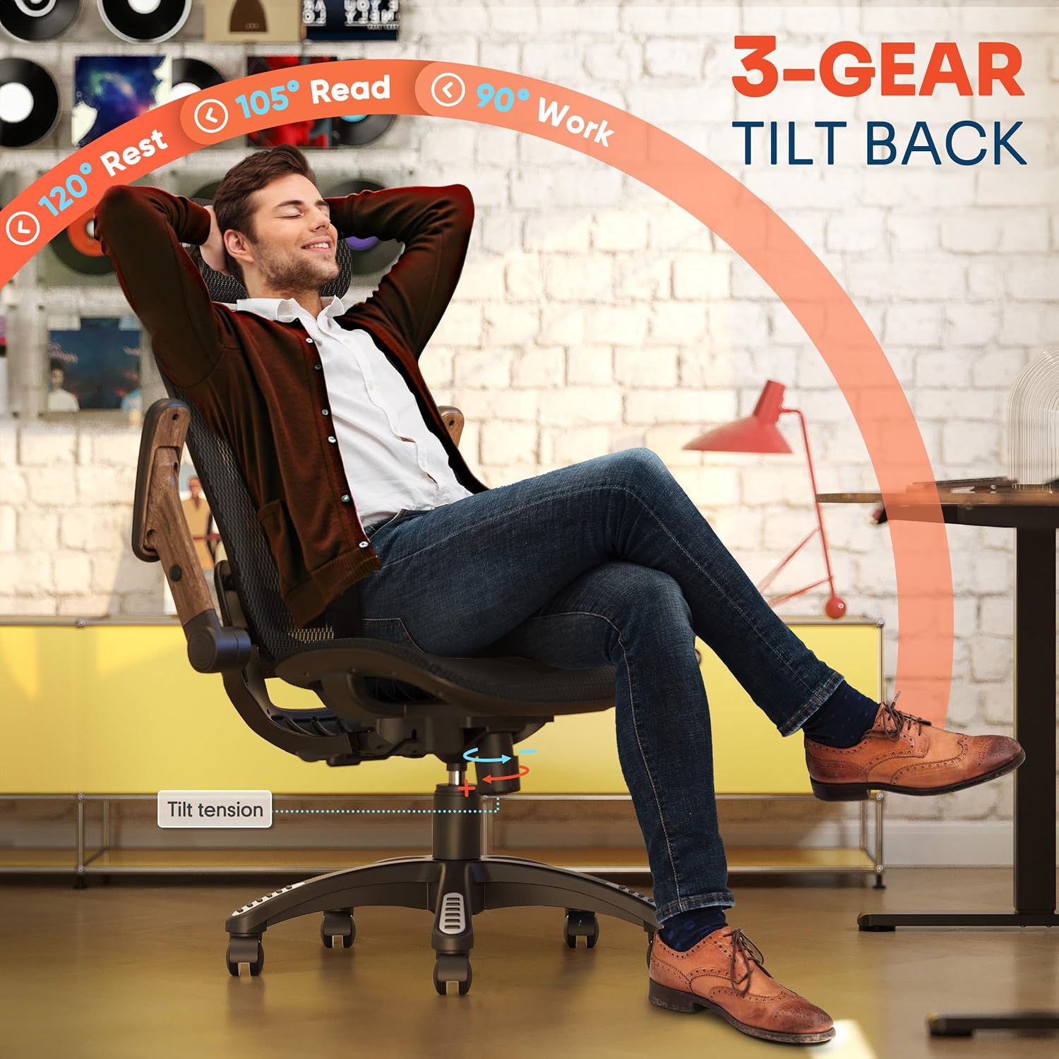 GABRYLLY Ergonomic Office Chair, High Back Home Desk Chair with Headrest, Flip-Up Arms, 90-120° Tilt Lock and Wide Cushion, Big and Tall Mesh Chairs for Man Woman, Grey Task Chair
