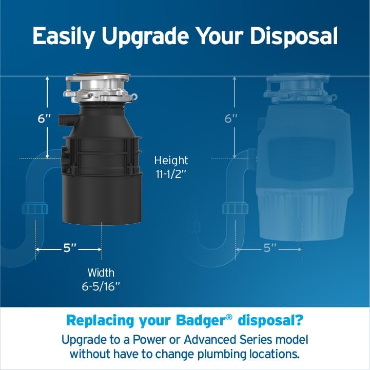 InSinkErator Badger 5 Garbage Disposal with Power Cord 1/2 HP Continuous Feed Food Waste Disposer + InSinkErator BOOST Injection System with Septic Guard Solution, Septic System Maintenance, BST-SG