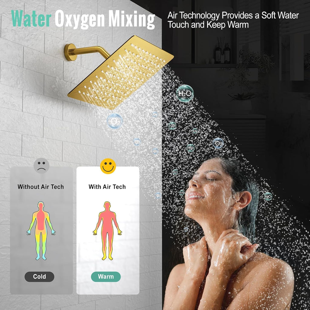 SR SUN RISE 12 Inches Matte Black Shower System 12 Inch Brass Bathroom Luxury Rain Mixer Shower Combo Set Wall Mounted Rainfall Shower Head System Shower Faucet Rough-in Valve Body and Trim Included