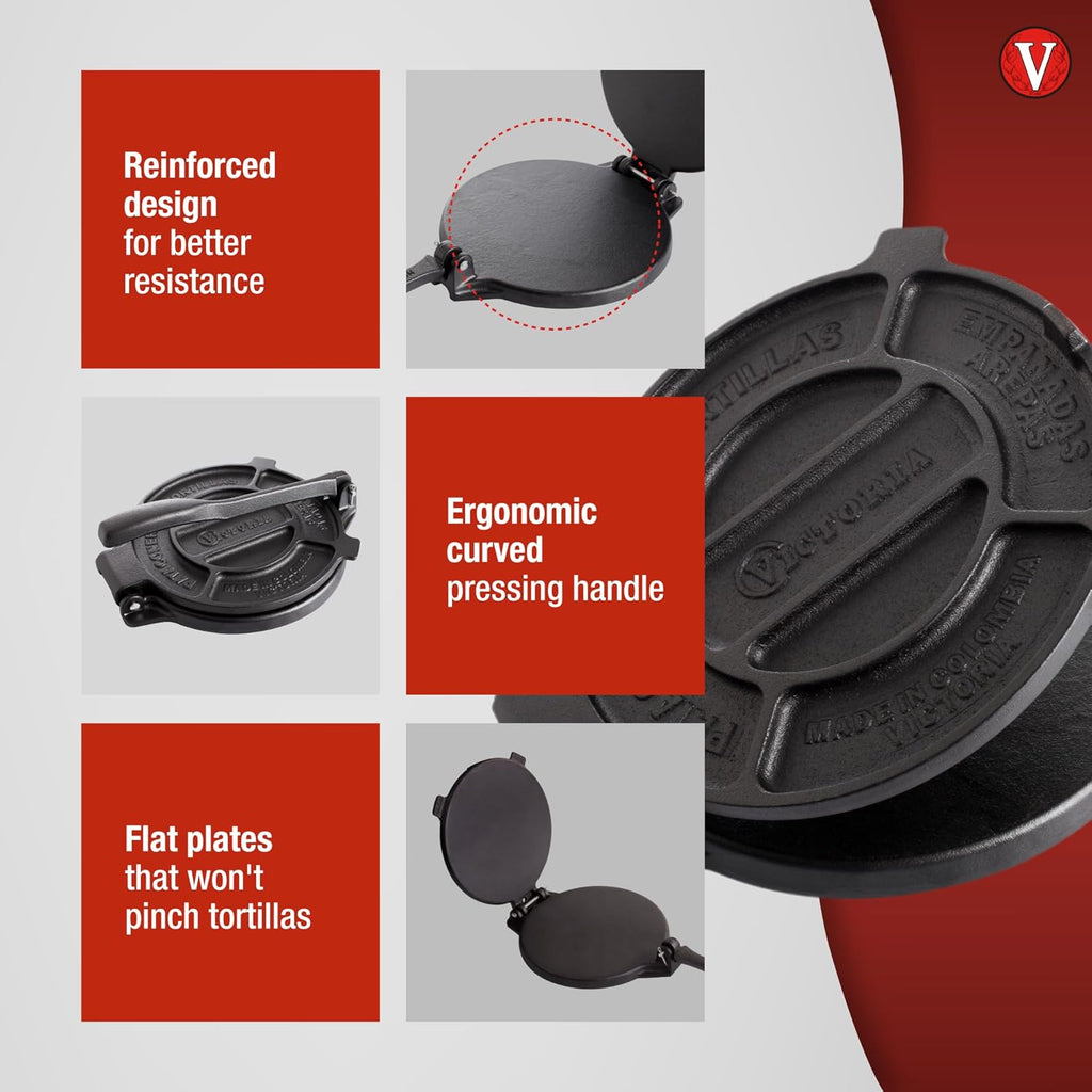 Victoria 10-Inch Commercial-Grade Cast-Iron Tortilla Press, Made from Super-Durable HD Iron, Made in Colombia