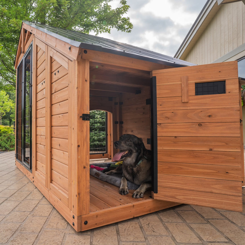 Backyard Discovery 7'x5' Waggin' Retreat Cedar Wood Dog Kennel, Galvanized Steel Roof