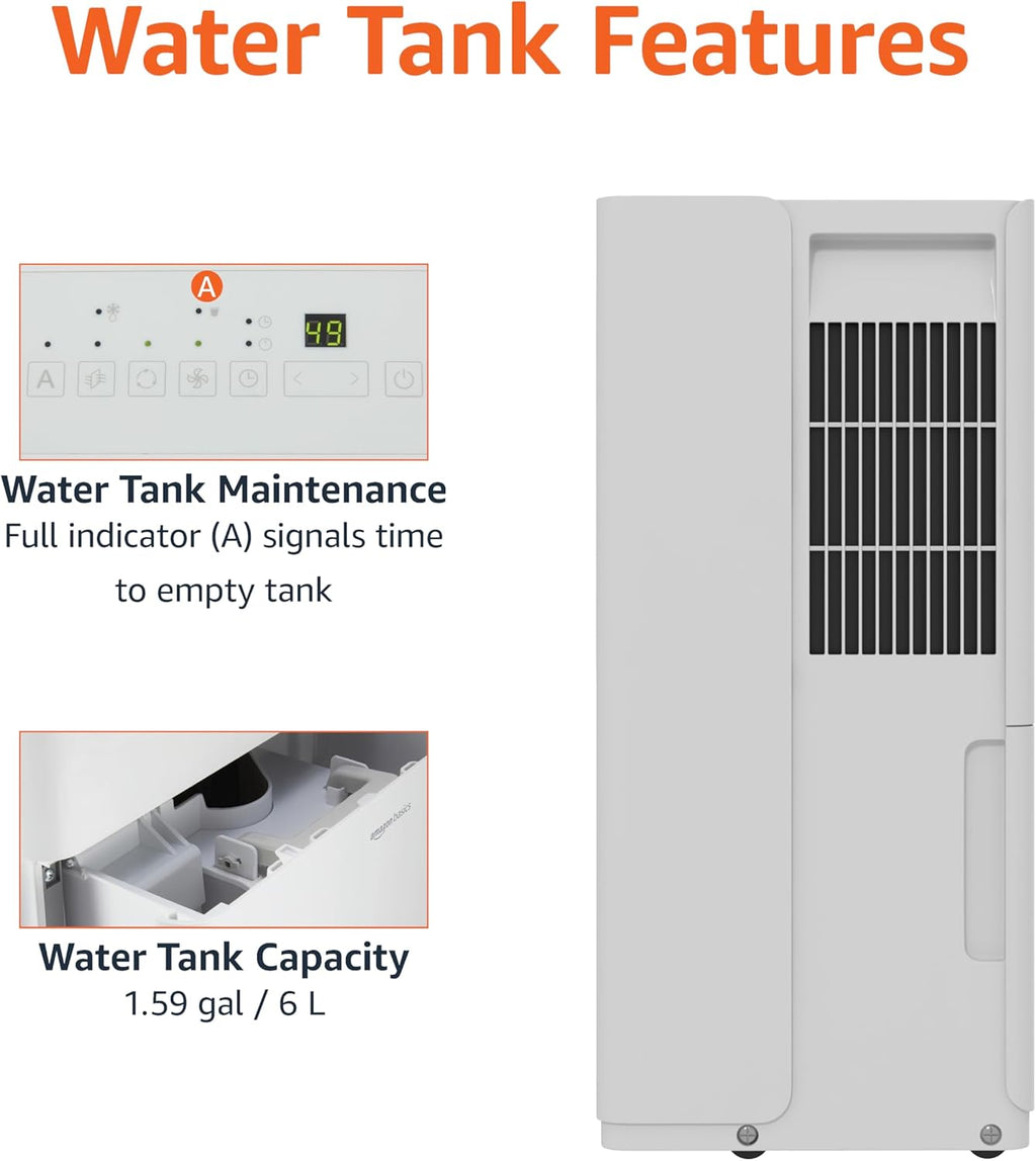 Basics Large Dehumidifier for Rooms, Energy Star Certified, Effectively Reduces Humidity, Timer, Auto-Defrost, Overflow Protection, up to 2500 SFT, 35 Pint, White