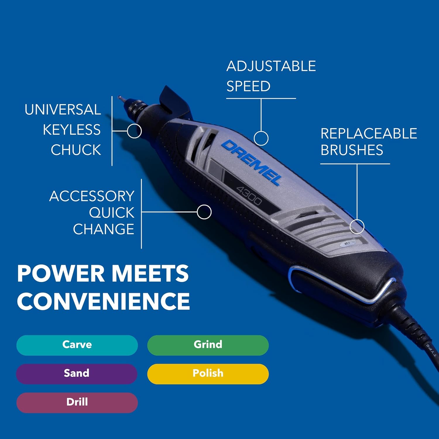 Dremel 4300-9/64 Versatile Rotary Tool Kit with Flex Shaft - 9 Attachments & 64 Accessories - Ideal for Engraving, Etching, Sanding, and Polishing