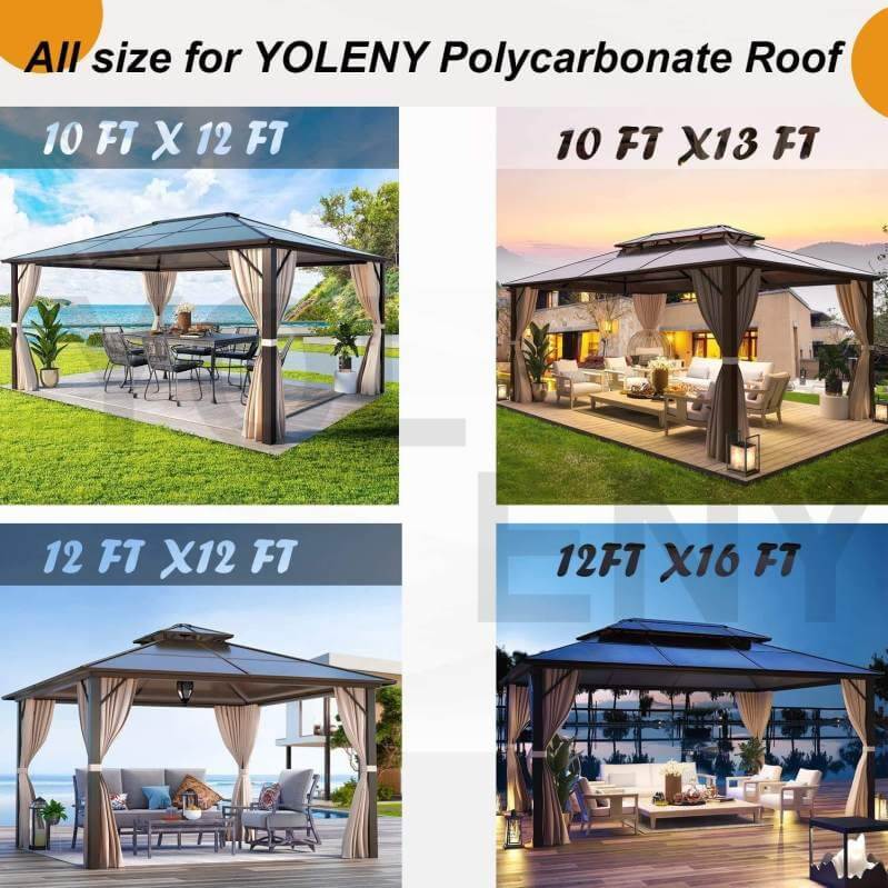 （Limit one per order）10'x13' Outdoor Polycarbonate Double Roof Hard Top Gazebo