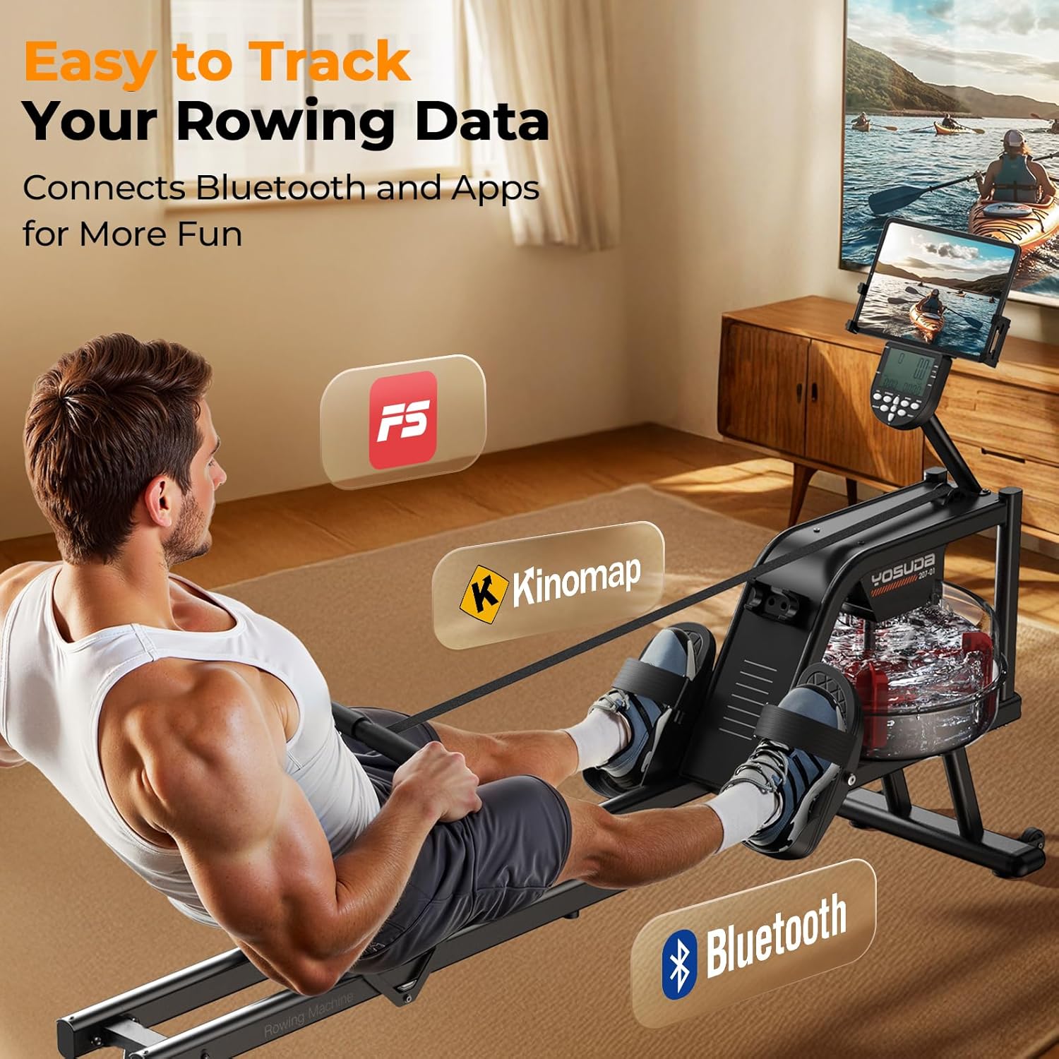 YOSUDA Magnetic/Water Rowing Machine 350 LB Weight Capacity - Foldable Rower for Home Use with Bluetooth, App Supported, Tablet Holder and Comfortable Seat Cushion