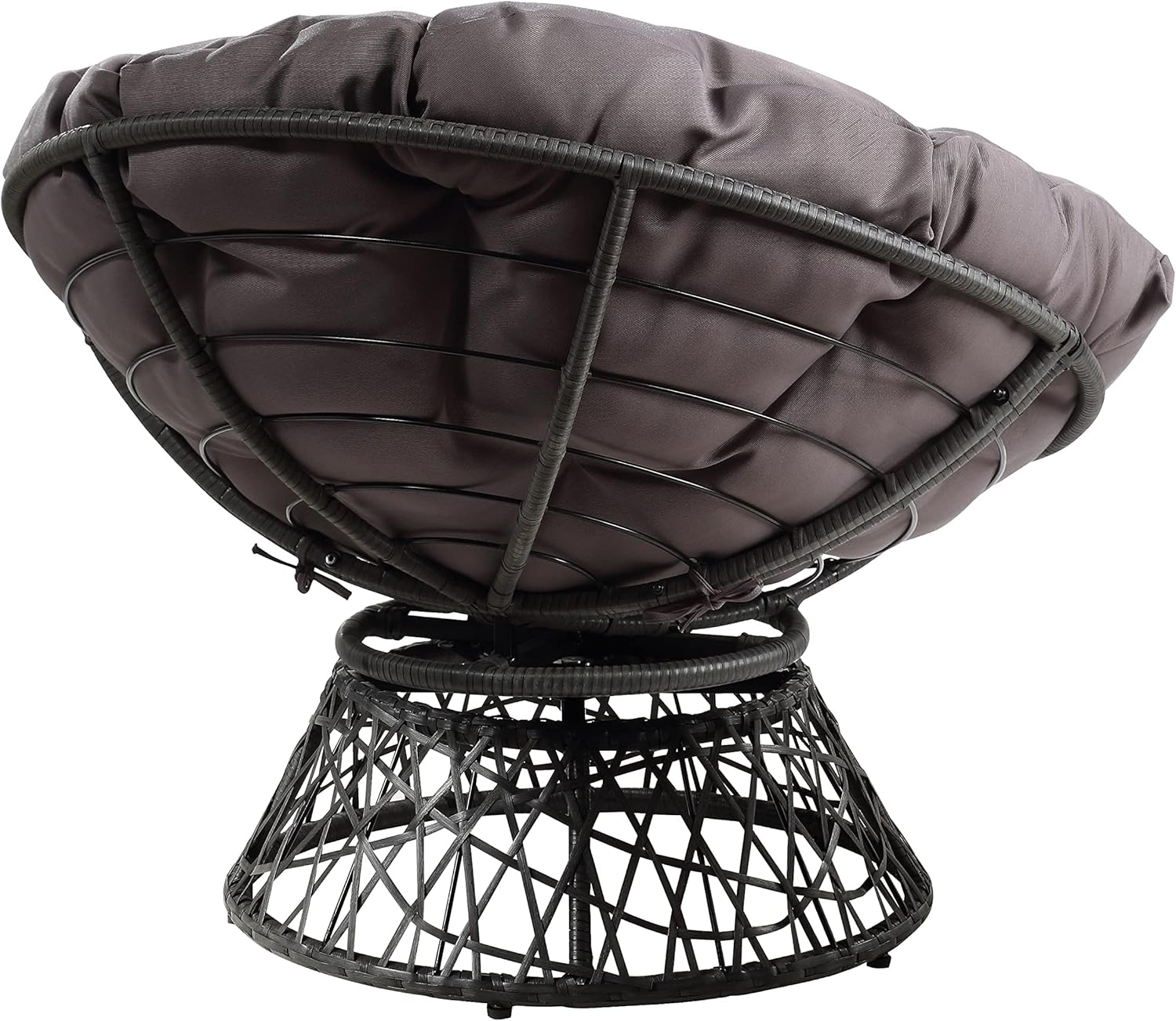 OSP Home Furnishings Wicker Papasan Chair with 360-Degree Swivel, Brown Frame with Brown Cushion