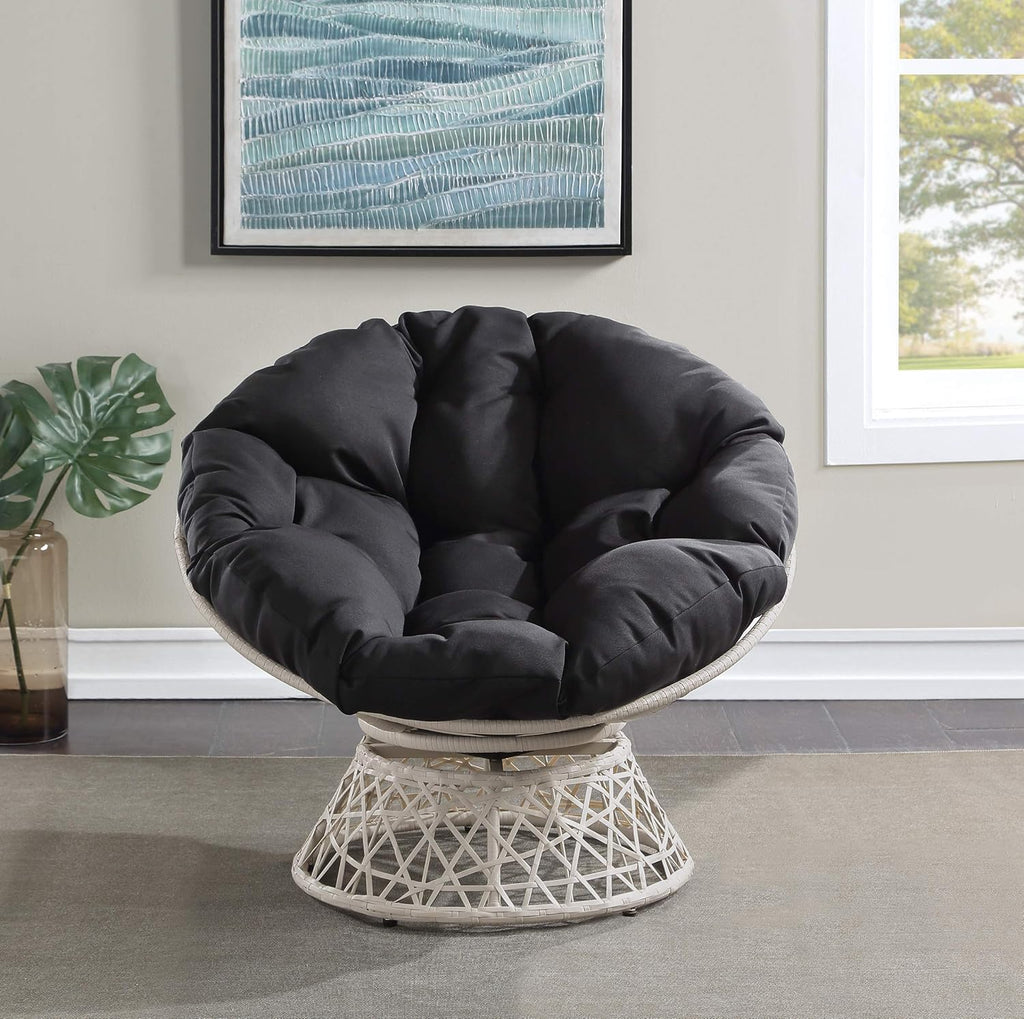 OSP Home Furnishings Wicker Papasan Chair with 360-Degree Swivel, Brown Frame with Brown Cushion