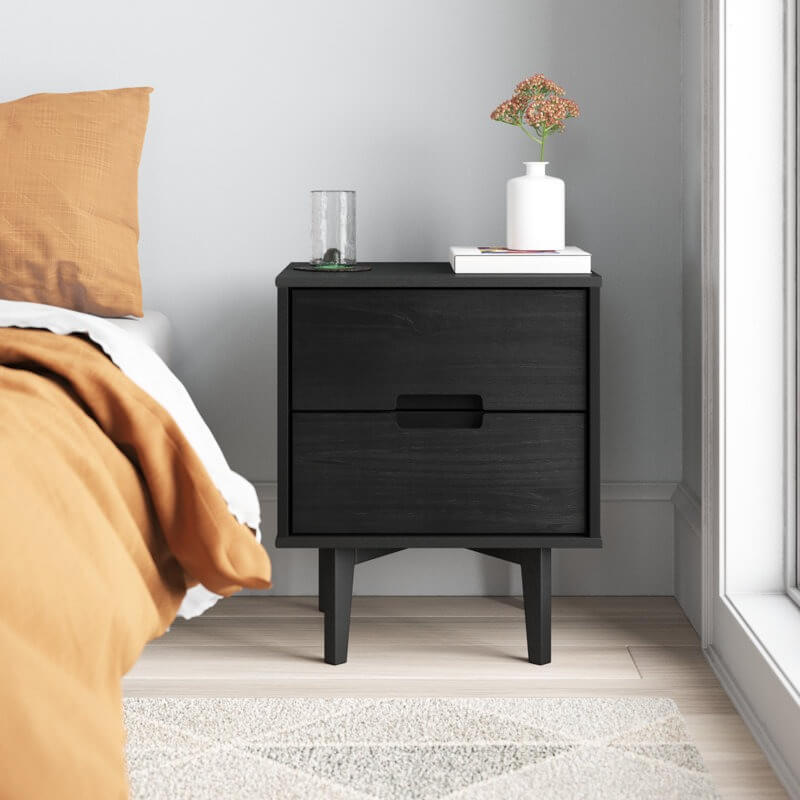 Aizlyn Mid-Century Modern Solid Wood Groove-Handle Nightstands (Set of 2)