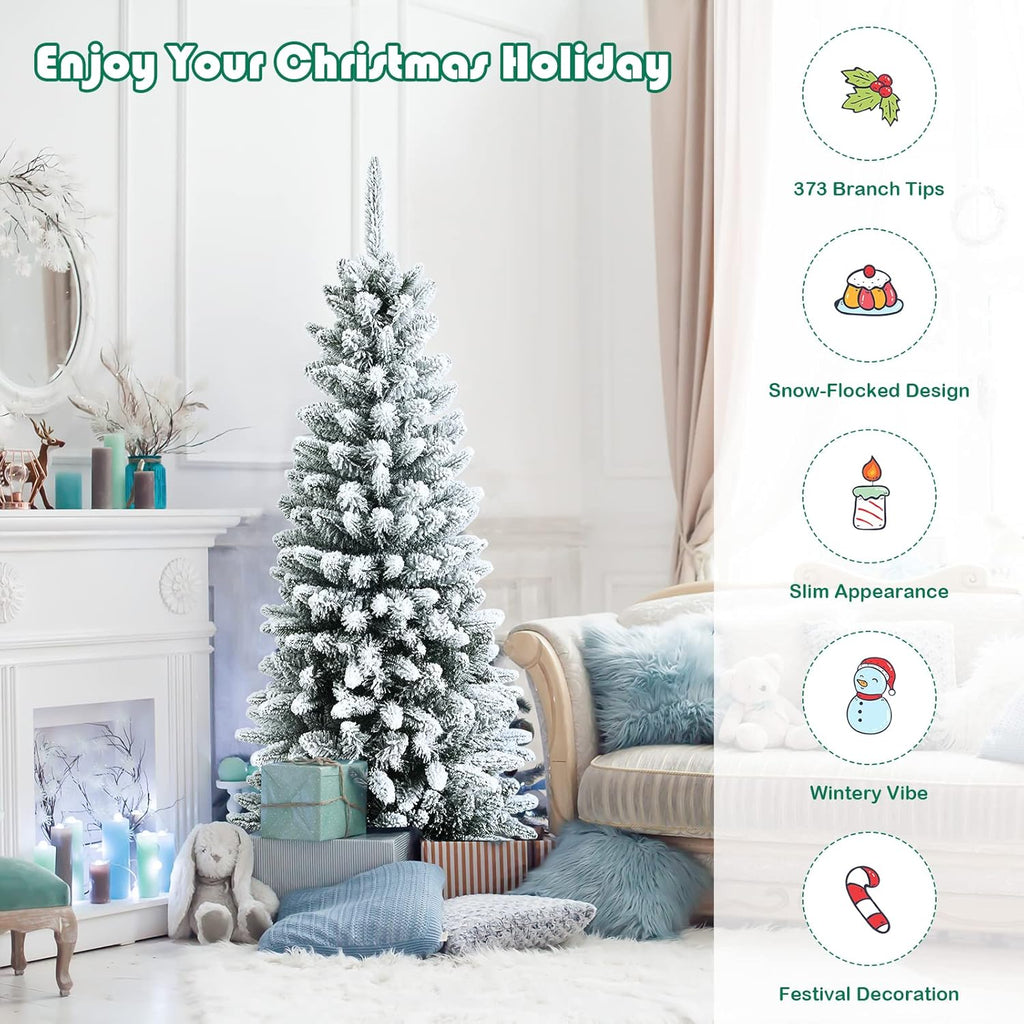 Goplus 7ft Artificial White Christmas Tree Xmas Pine Tree with Solid Metal Legs Perfect for Indoor and Outdoor Holiday Decoration