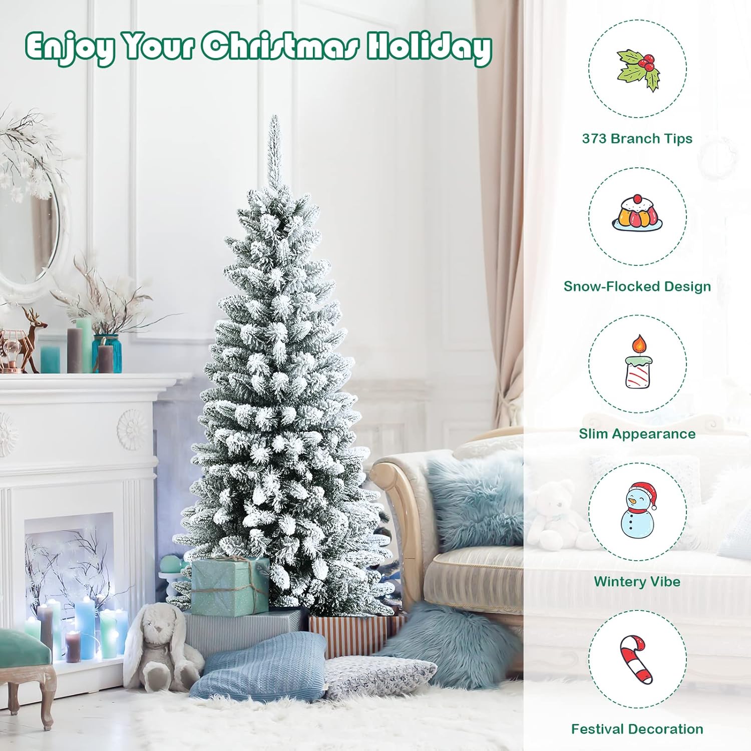 Goplus 7ft Artificial White Christmas Tree Xmas Pine Tree with Solid Metal Legs Perfect for Indoor and Outdoor Holiday Decoration