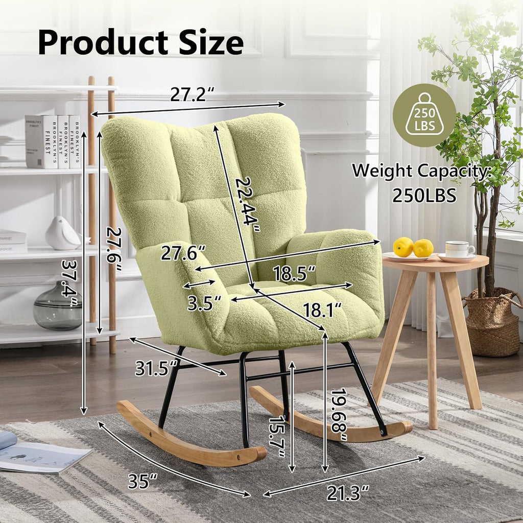 NIOIIKIT Nursery Rocking Chair Teddy Upholstered Glider Rocker Rocking Accent Chair Padded Seat with High Backrest Armchair Comfy Side Chair for Living Room Bedroom Offices (Ivory Teddy)