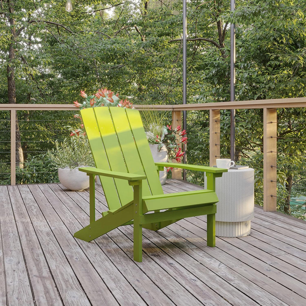 Flash Furniture Charlestown Commercial Grade Indoor/Outdoor Adirondack Chair, Weather Resistant Durable Poly Resin Deck and Patio Seating, Green