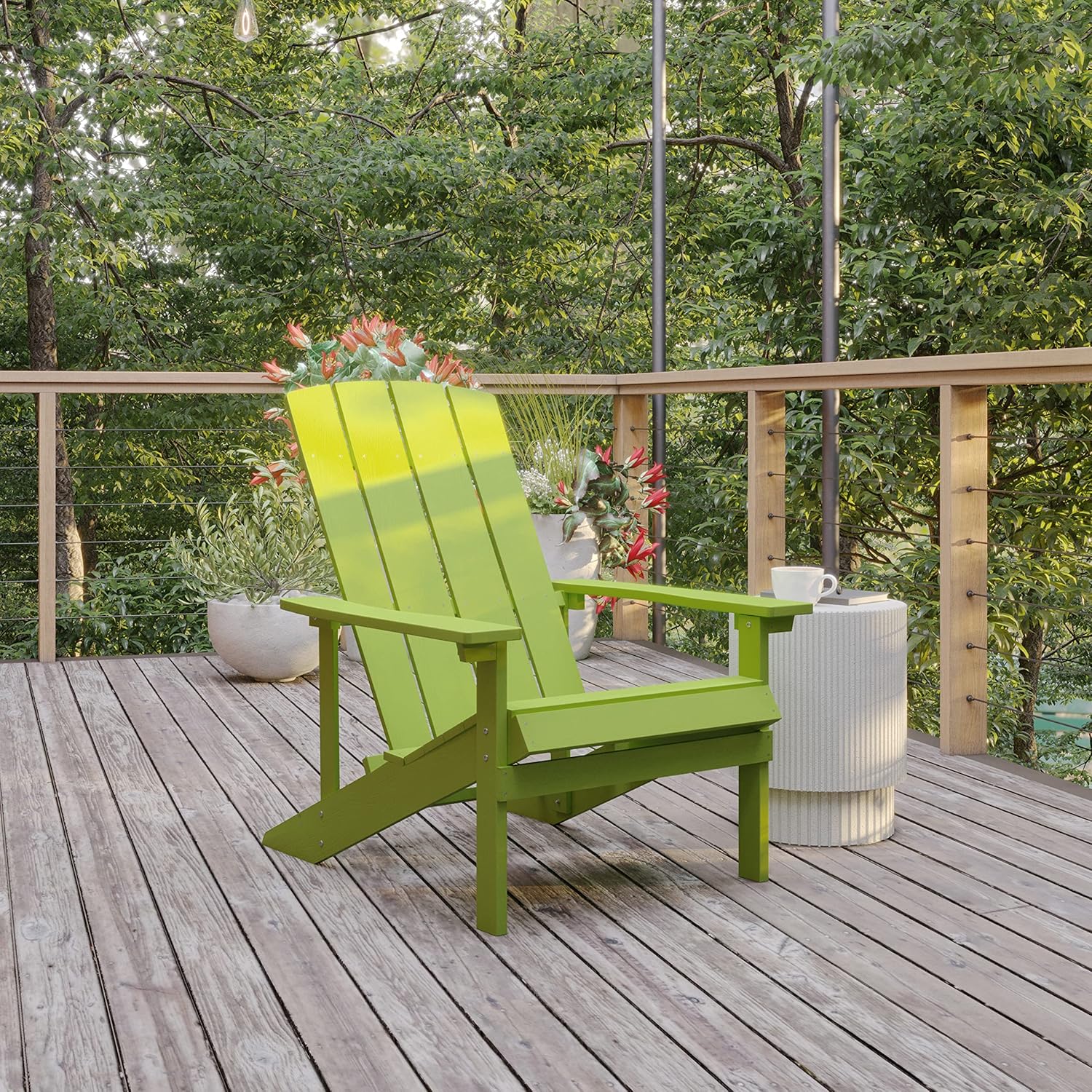 Flash Furniture Charlestown Commercial Grade Indoor/Outdoor Adirondack Chair, Weather Resistant Durable Poly Resin Deck and Patio Seating, Green