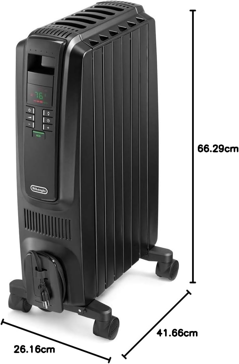 De'Longhi Dragon Digital Oil Filled Radiator Heater, 1500W Electric Space Heater for indoor use, programmable timer, Energy Saving, full room heater with safety features TRD40615E