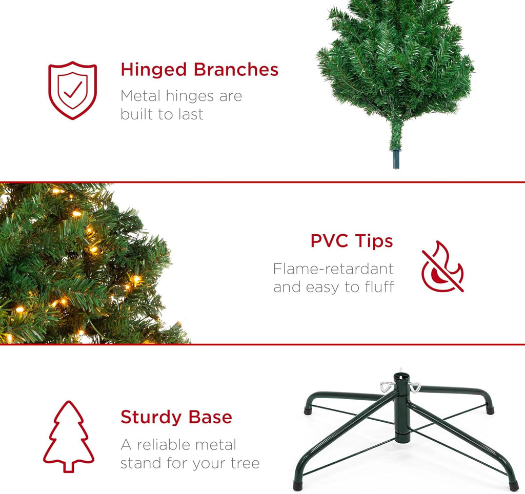 Best Choice Products Artificial Christmas Tree, 6ft Premium Pre-Lit Realistic Spruce Holiday Décor w/Dense Branches, Metal Base - Green Spruce