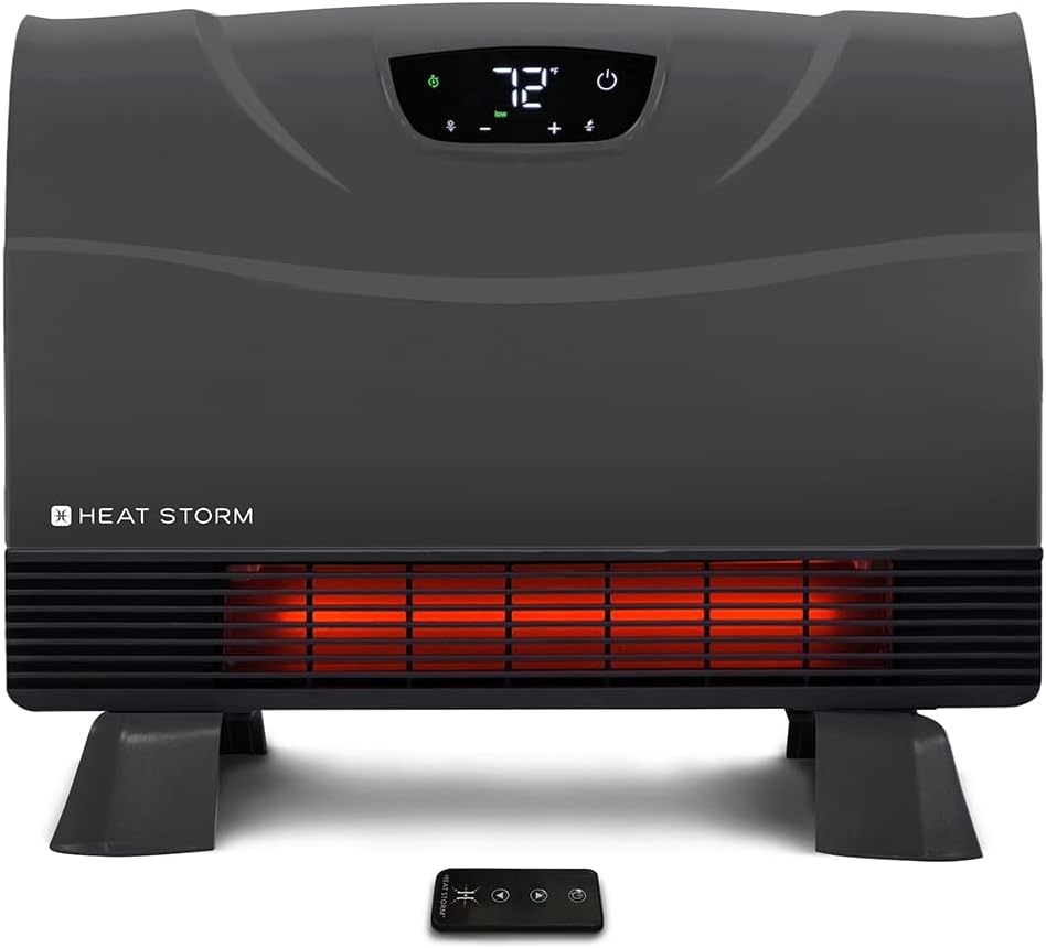 Heat Storm Phoenix HS-1500-PHX, Infrared Space Heater with Attachable Feet, Remote Control, Energy Efficient-750-1500 Watts, Gray Floor or Wall