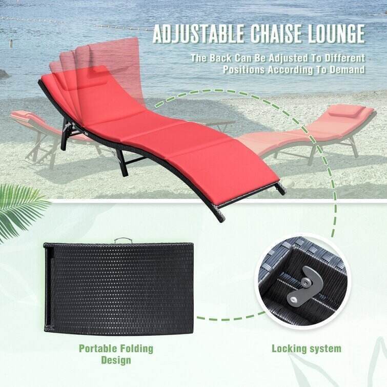 Outdoor Wicker Chaise Lounge - Set of 2 with Table