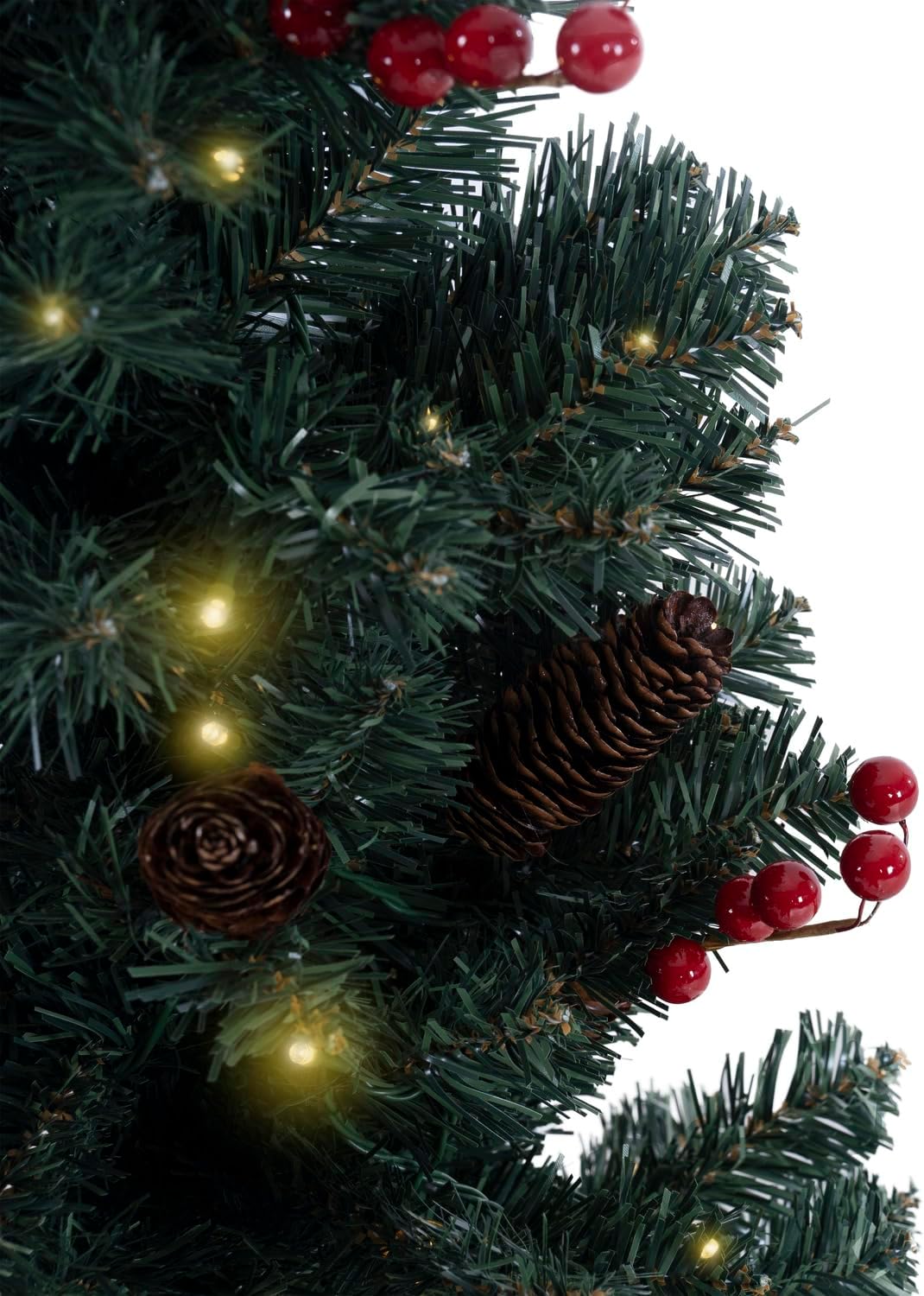Naomi Home 6.5ft Rustic Christmas Tree with Lights, Realistic Classic Prelit with 2595 Branch Tips, 600 Warm Lights and Metal Stand, Aritificial Tree