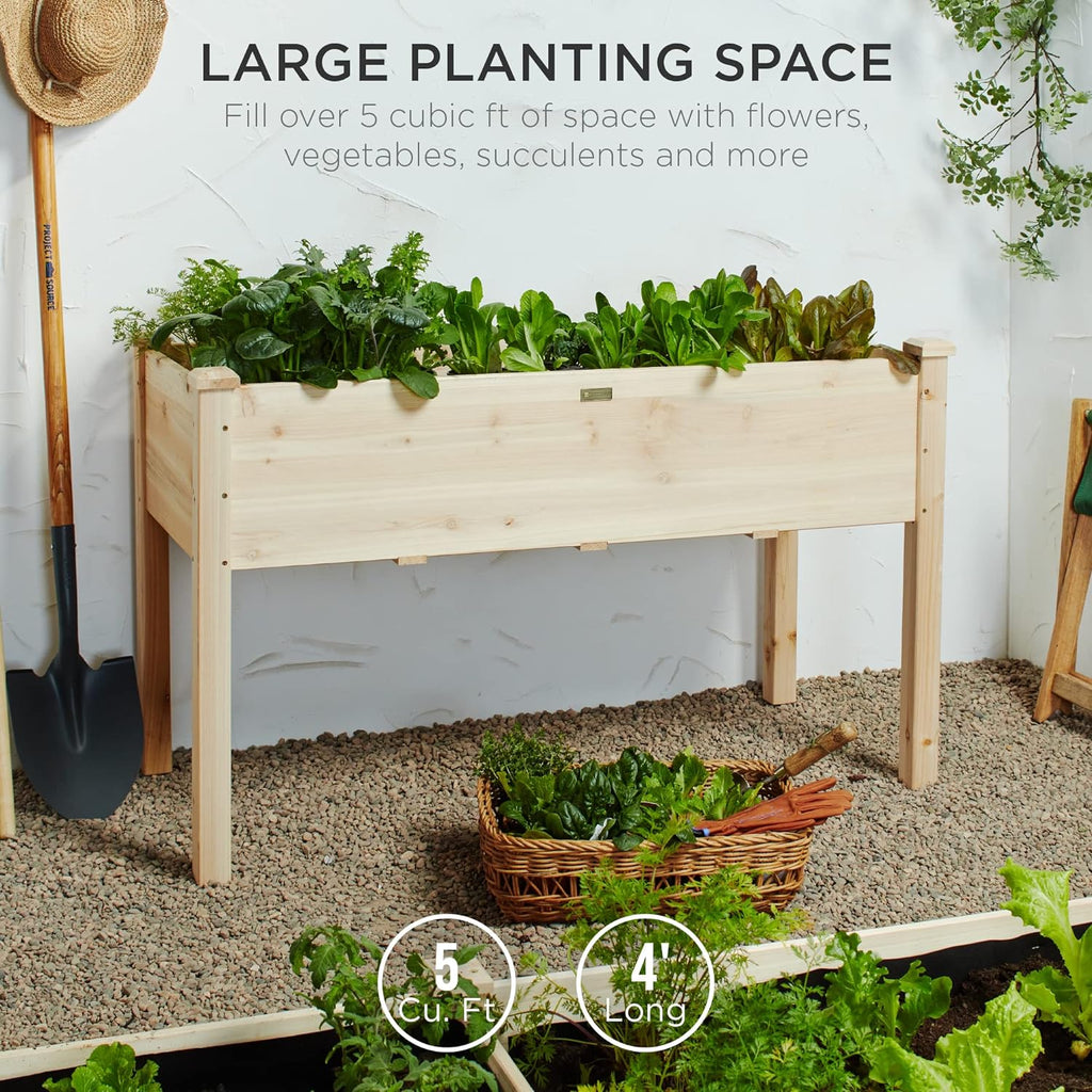 Best Choice Products 72x23x30in Raised Garden Bed, Elevated Wood Planter Box Stand for Backyard, Patio, Balcony w/Divider Panel, 6 Legs, 300lb Capacity - Natural