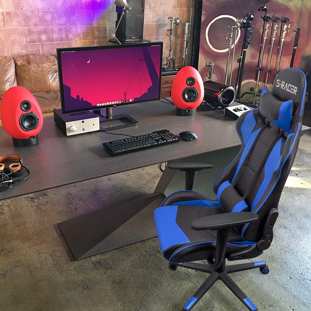 Homall Gaming Chair, Office Chair High Back Computer Chair Leather Desk Chair Racing Executive Ergonomic Adjustable Swivel Task Chair with Headrest and Lumbar Support (Dark Black)