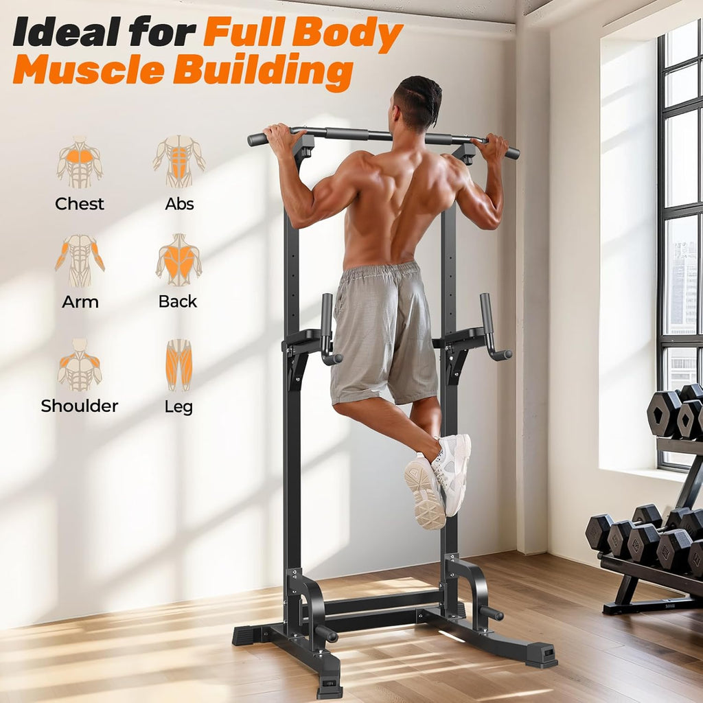 Sportsroyals Pull Up Bar Dip Station Power Tower Assistive Trainer Multi-Function Home Gym Strength Training Fitness Equipment 450LBS