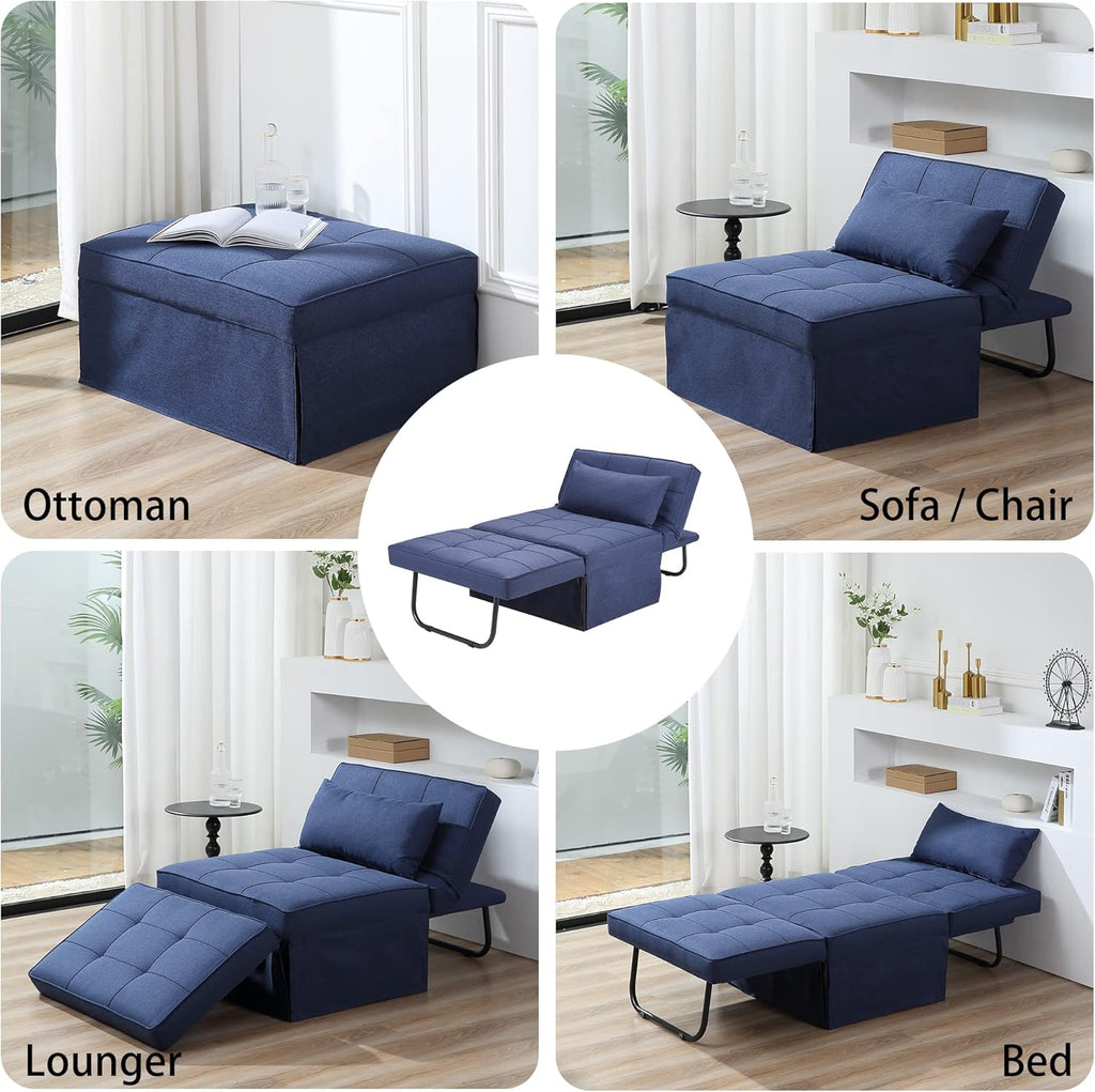 Sofa Bed, 4 in 1 Multi-Function Folding Ottoman Breathable Linen Couch Bed with Adjustable Backrest Modern Convertible Chair for Living Room Apartment Office