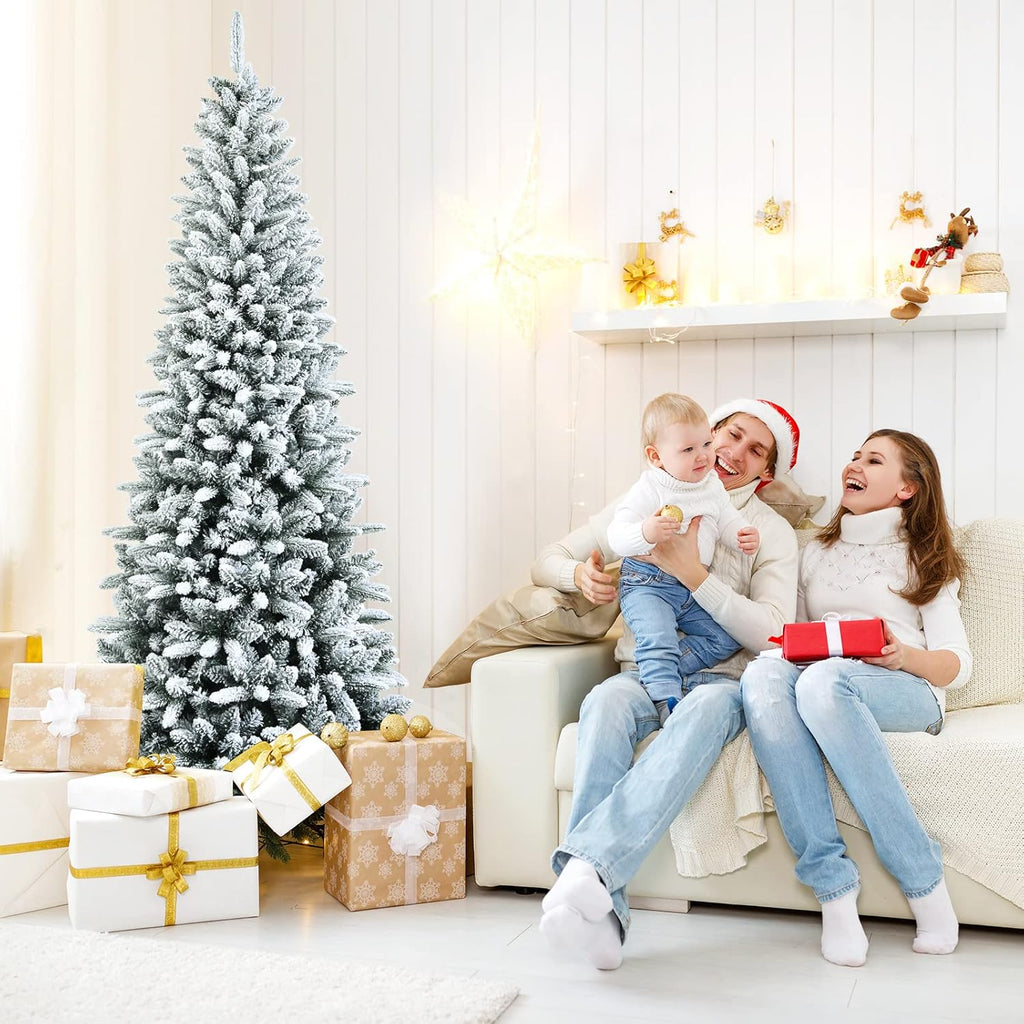 Goplus 7ft Artificial White Christmas Tree Xmas Pine Tree with Solid Metal Legs Perfect for Indoor and Outdoor Holiday Decoration
