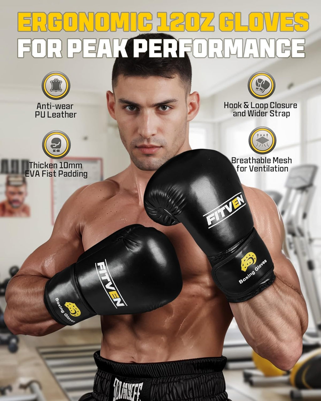 FITVEN Freestanding Punching Bag with Boxing Gloves Heavy Boxing Bag with Suction Cup Base for Adult Kids - Men Stand Kickboxing Bag