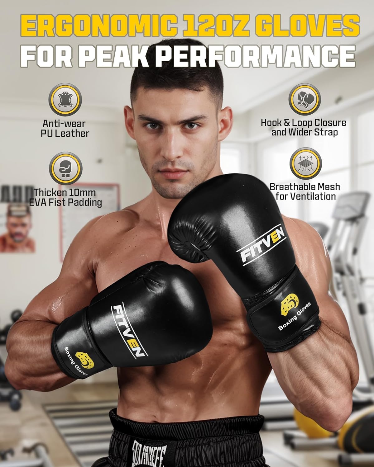 FITVEN Freestanding Punching Bag with Boxing Gloves Heavy Boxing Bag with Suction Cup Base for Adult Kids - Men Stand Kickboxing Bag