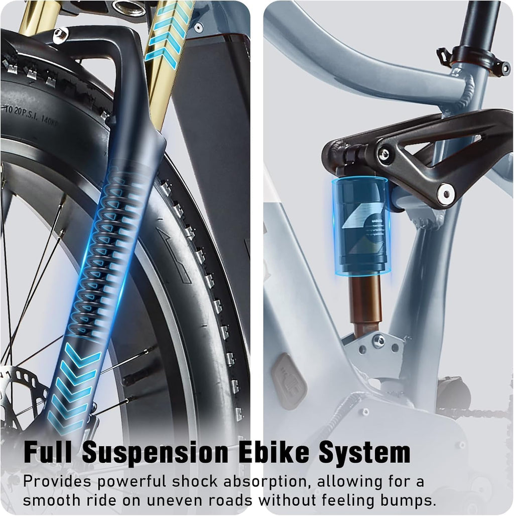 Dual Motor 2000W/1000W Electric Bike for Adult 48V 30AH/20Ah Removable Battery Up to &120 Miles Long Range 26"Fat Tire Off Road Mountain Full Suspension Electric Bicycle,Adjustable Stem,UL Certified