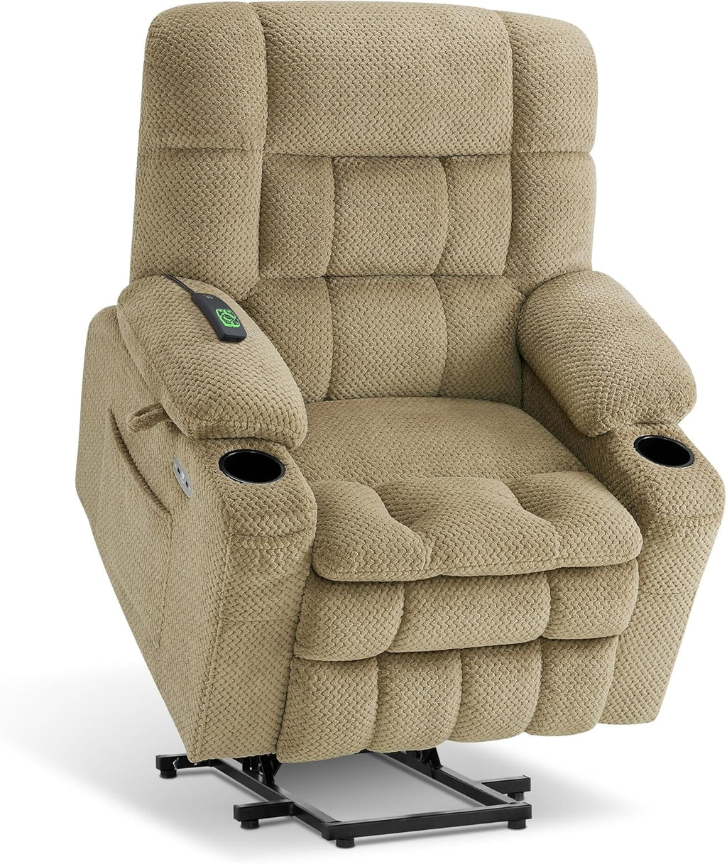 MCombo Dual Motor Power Lift Recliner Chair with Massage and Heat for Elderly People, Infinite Position, USB Ports, Cup Holders, Fabric 7890 (Medium, Yale Blue)