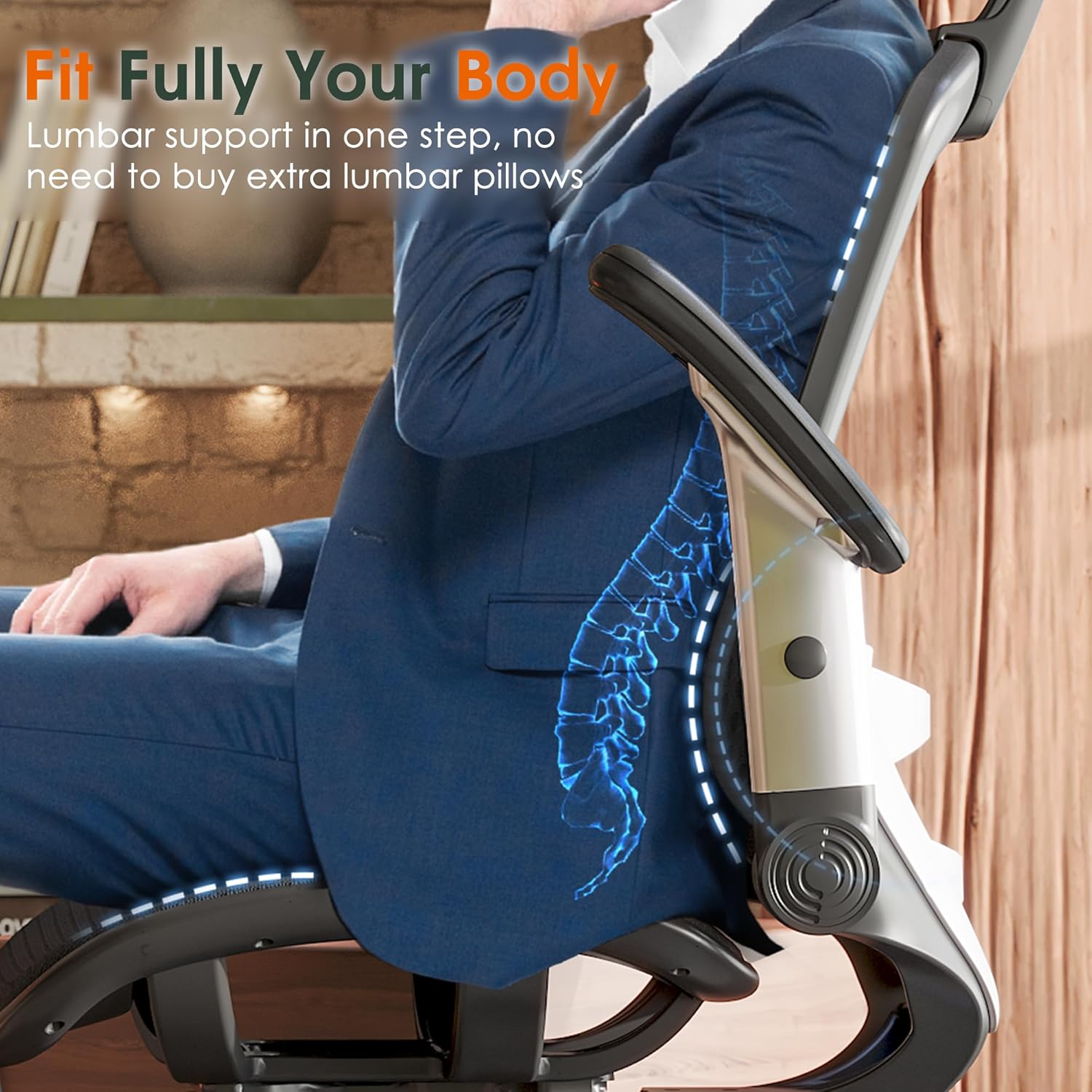 GABRYLLY Ergonomic Office Chair, High Back Home Desk Chair with Headrest, Flip-Up Arms, 90-120° Tilt Lock and Wide Cushion, Big and Tall Mesh Chairs for Man Woman, Grey Task Chair
