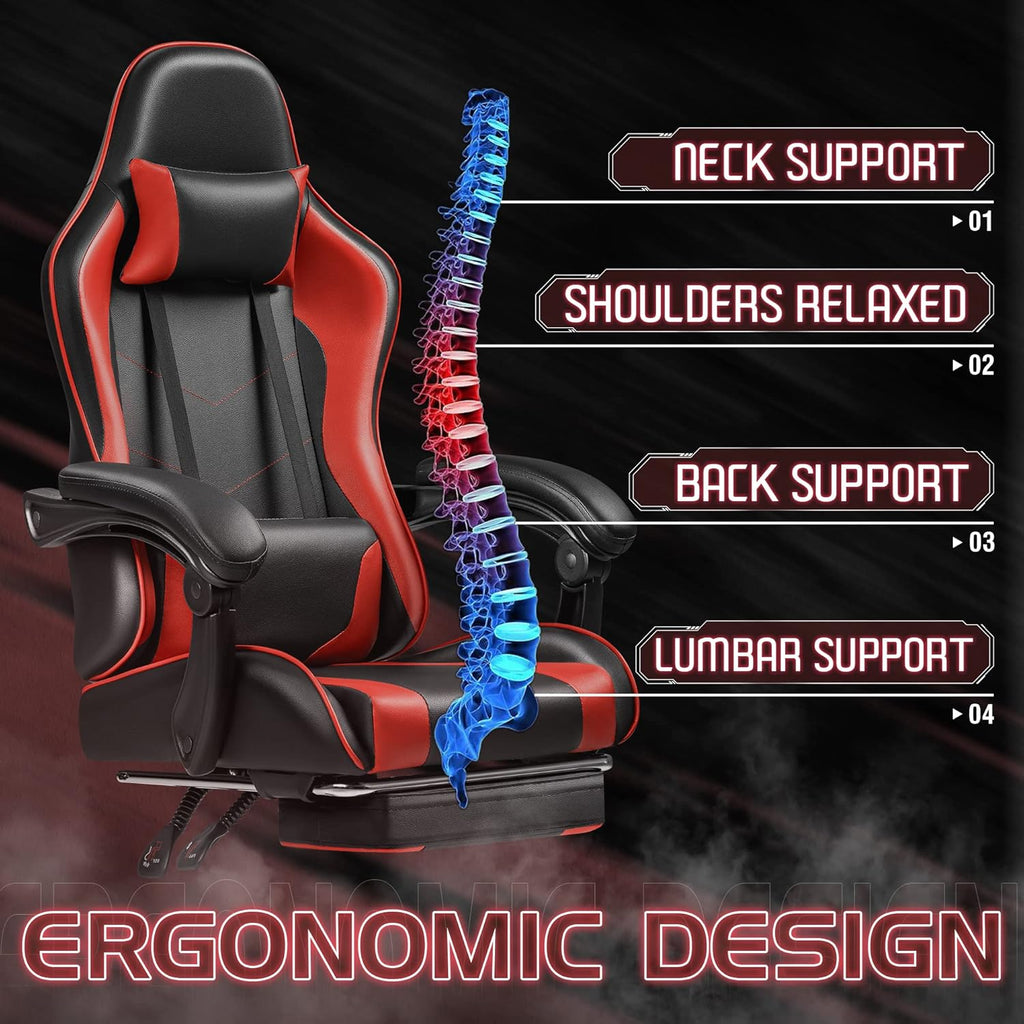 Homall Gaming Chair, Video Game Chair with Footrest and Massage Lumbar Support, Ergonomic Computer Chair Height Adjustable with Swivel Seat and Headrest (Grey)