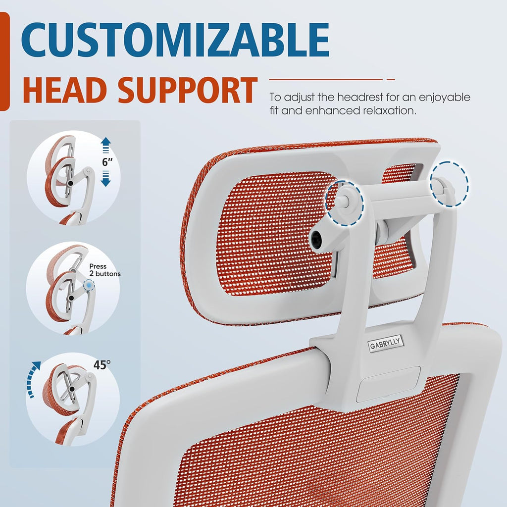 GABRYLLY Ergonomic Office Chair, High Back Home Desk Chair with Headrest, Flip-Up Arms, 90-120° Tilt Lock and Wide Cushion, Big and Tall Mesh Chairs for Man Woman, Grey Task Chair