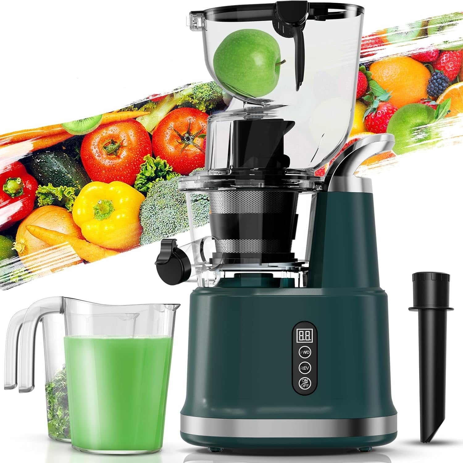 Cold Press Juicer, Juicer Machines with 3.3" Large Feed Chute,Large Capacity,High Juice Yield,Slow Masticating Juicer for Fruits and Vegetables, Self Feeding for Juice Extractor,BPA-Free,Black
