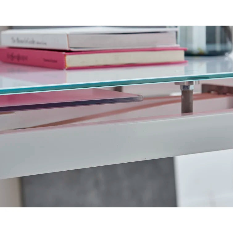 Wolcott Ana Luxury Glass and Chrome Extendable Dining Table - Modern Design Kitchen Table