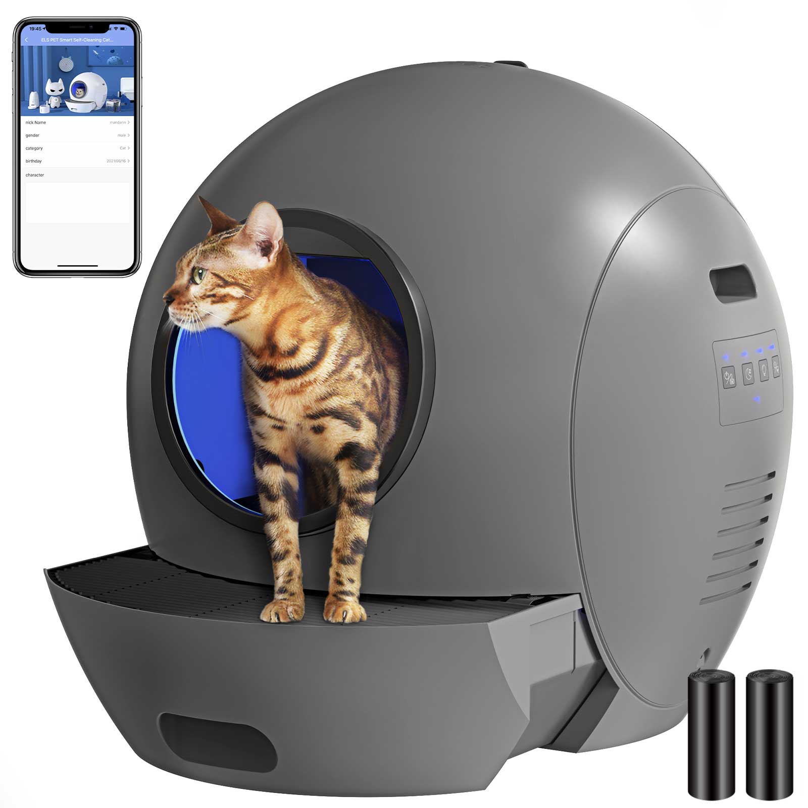 Self Cleaning Cat Litter Box, Automatic Cat Litter Box with APP Control Odor Removal Safety Protection for Multiple Cats
