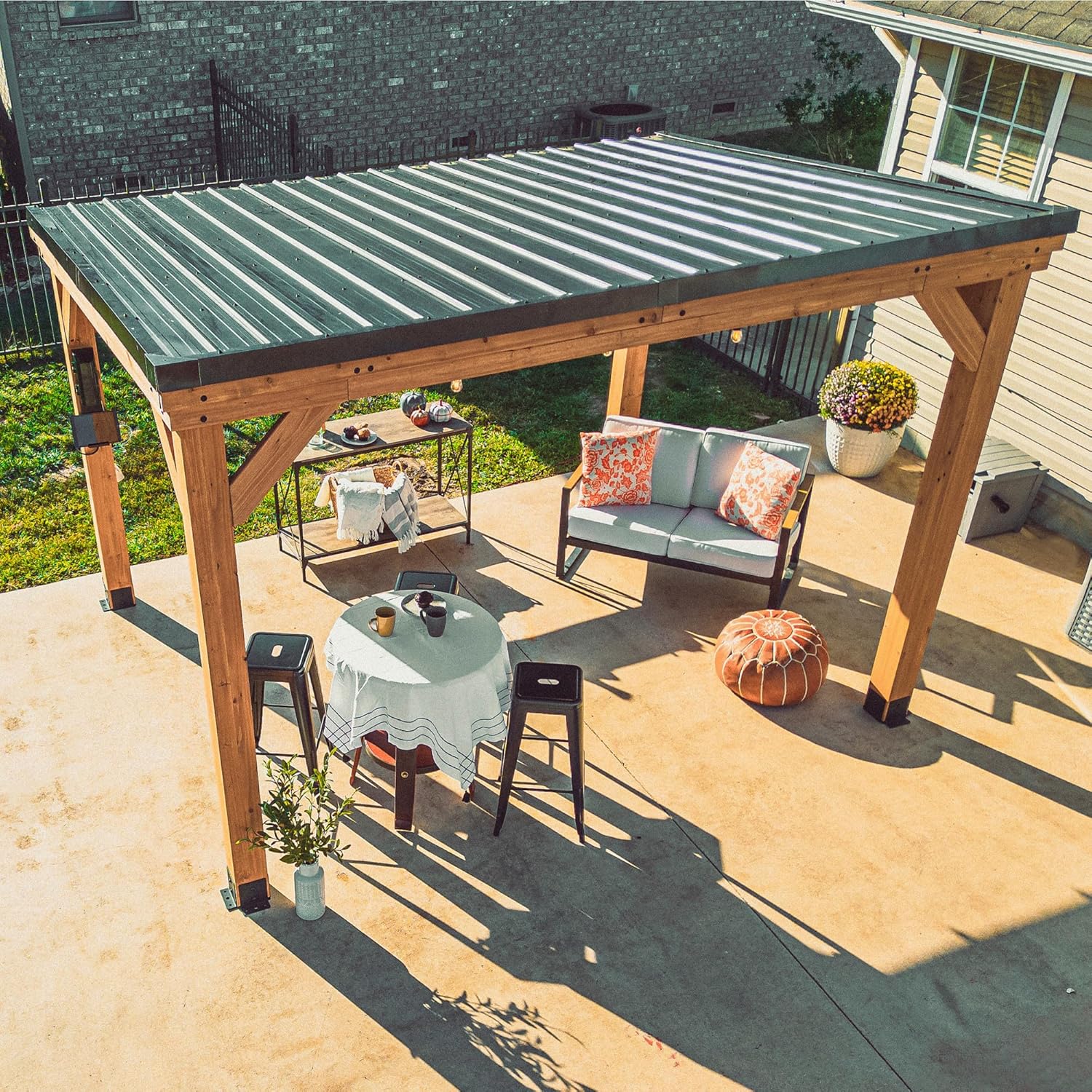 Backyard Discovery Saxony XL 12' x 6' Cedar Wood BBQ Grill Gazebo Pavilion with Hardtop Galvanized Steel Roof, Bar Tops, Powerport, Snow Support, Wind Resistance, Cook Station for Outdoor Patio, Deck