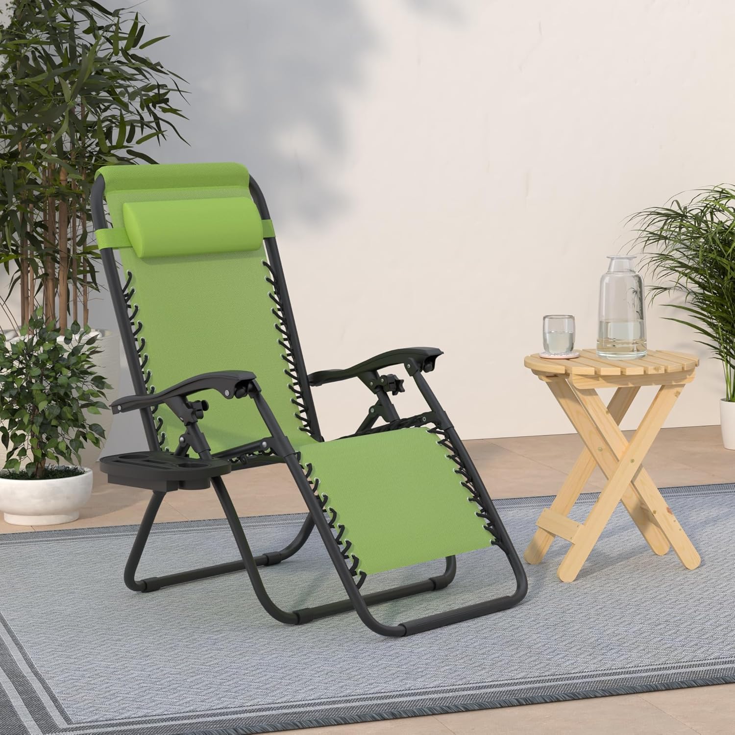 Best Choice Products Set of 2 Adjustable Steel Mesh Zero Gravity Lounge Chair Recliners w/Pillows and Cup Holder Trays - Beige