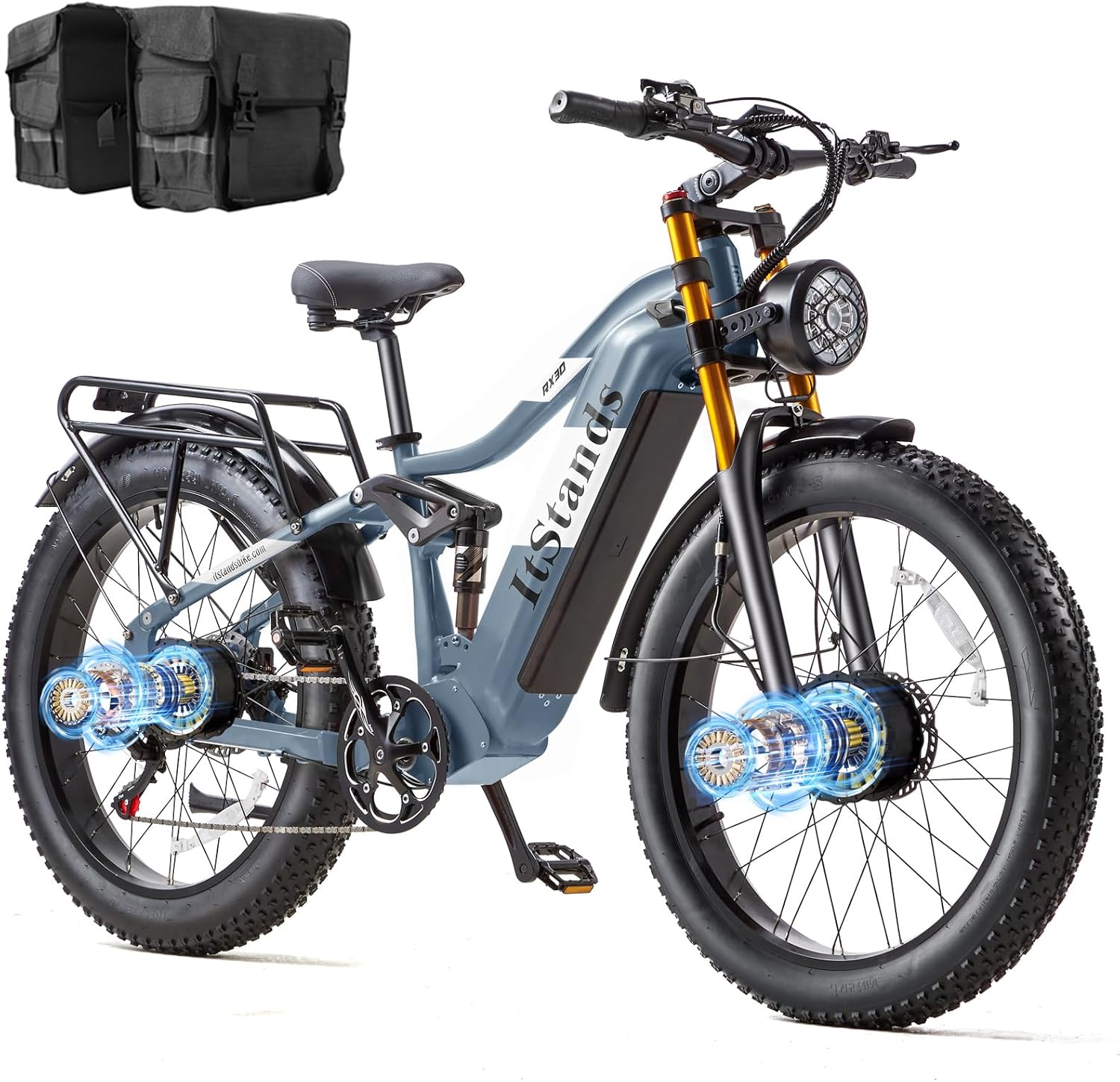 Dual Motor 2000W/1000W Electric Bike for Adult 48V 30AH/20Ah Removable Battery Up to &120 Miles Long Range 26"Fat Tire Off Road Mountain Full Suspension Electric Bicycle,Adjustable Stem,UL Certified