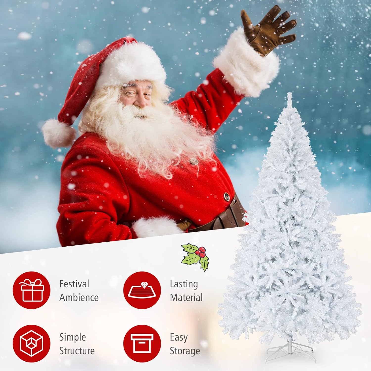 Goplus 7ft Artificial White Christmas Tree Xmas Pine Tree with Solid Metal Legs Perfect for Indoor and Outdoor Holiday Decoration
