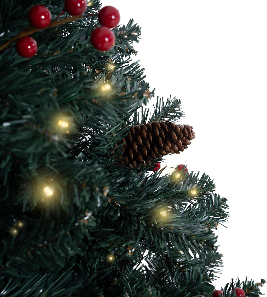 Naomi Home 6.5ft Rustic Christmas Tree with Lights, Realistic Classic Prelit with 2595 Branch Tips, 600 Warm Lights and Metal Stand, Aritificial Tree