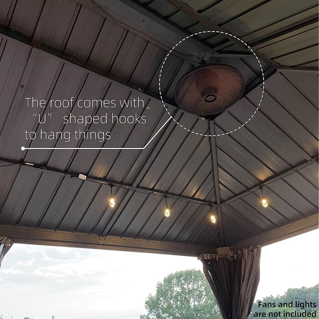 💥Limited Time Promotion💥12′ft X 20′ft Permanent Hardtop Gazebo Aluminum Gazebo with Galvanized Steel Double Roof for Patio Lawn and Garden, Curtains and Netting Included, Grey