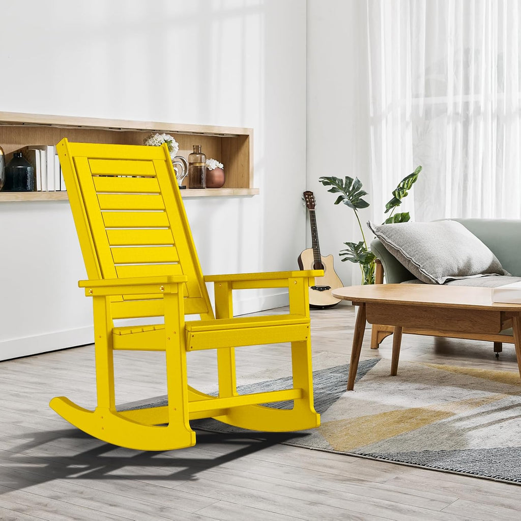 GREENVINES Outdoor Rocking Chairs | Set of 2 | Porch Rocker | HDPE Plastic | Black | Oversized Rockers | High Back | Big & Tall | Ladder Back | for Patio Outside Backyard Balcony Garden