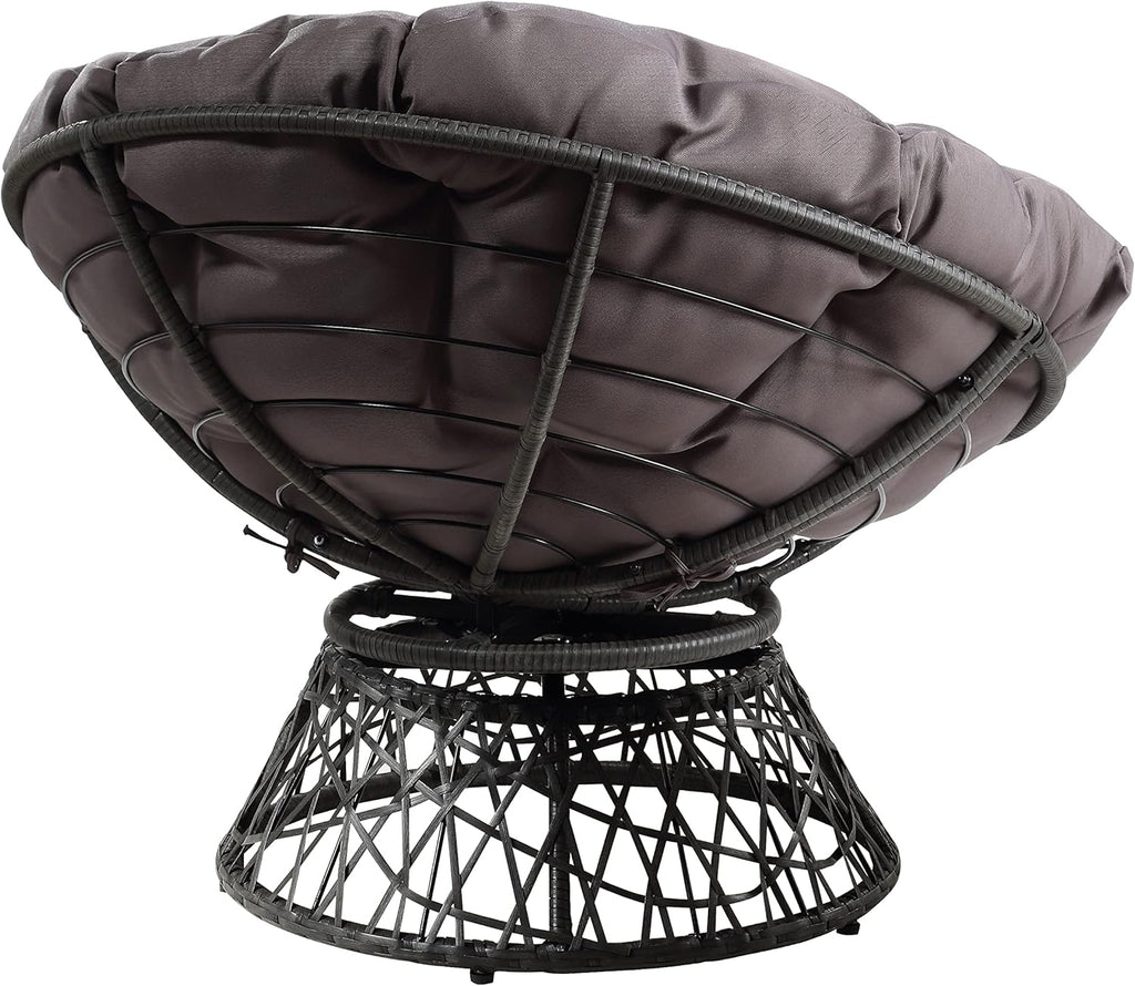 OSP Home Furnishings Wicker Papasan Chair with 360-Degree Swivel, Brown Frame with Brown Cushion