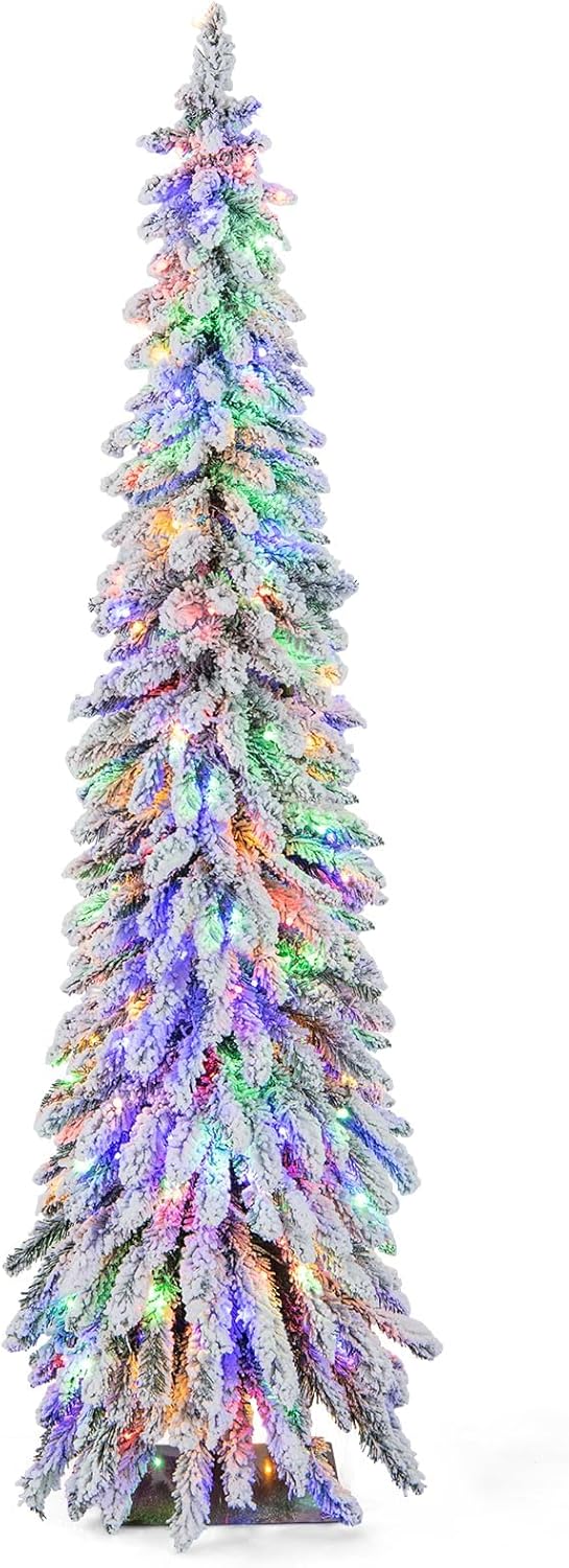 Goplus 7ft Artificial White Christmas Tree Xmas Pine Tree with Solid Metal Legs Perfect for Indoor and Outdoor Holiday Decoration