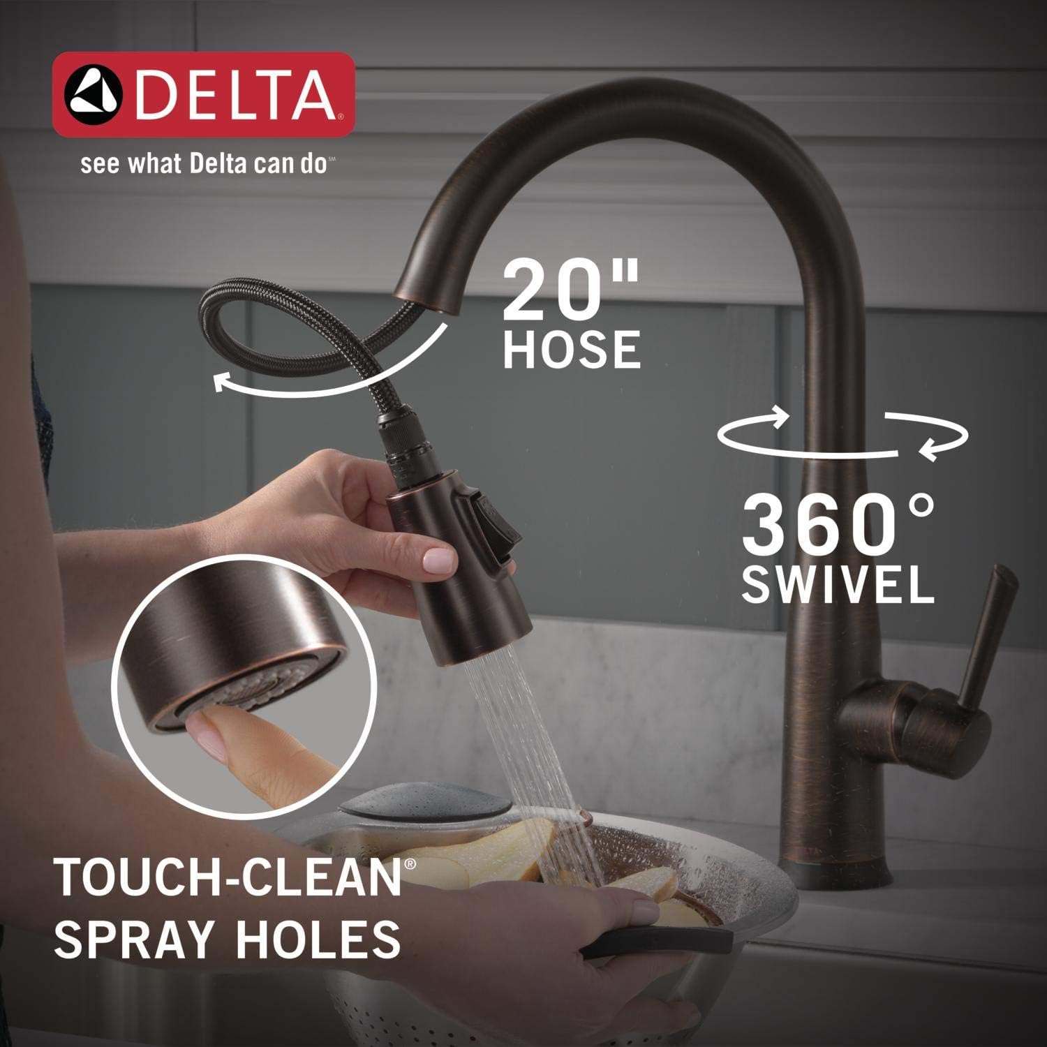 Delta Essa Touchless Kitchen Faucet with Touch Technology, Brushed Nickel Kitchen Sink Faucet with Pull Down Sprayer, Single Hole, Arctic Stainless 9113TL-AR-DST