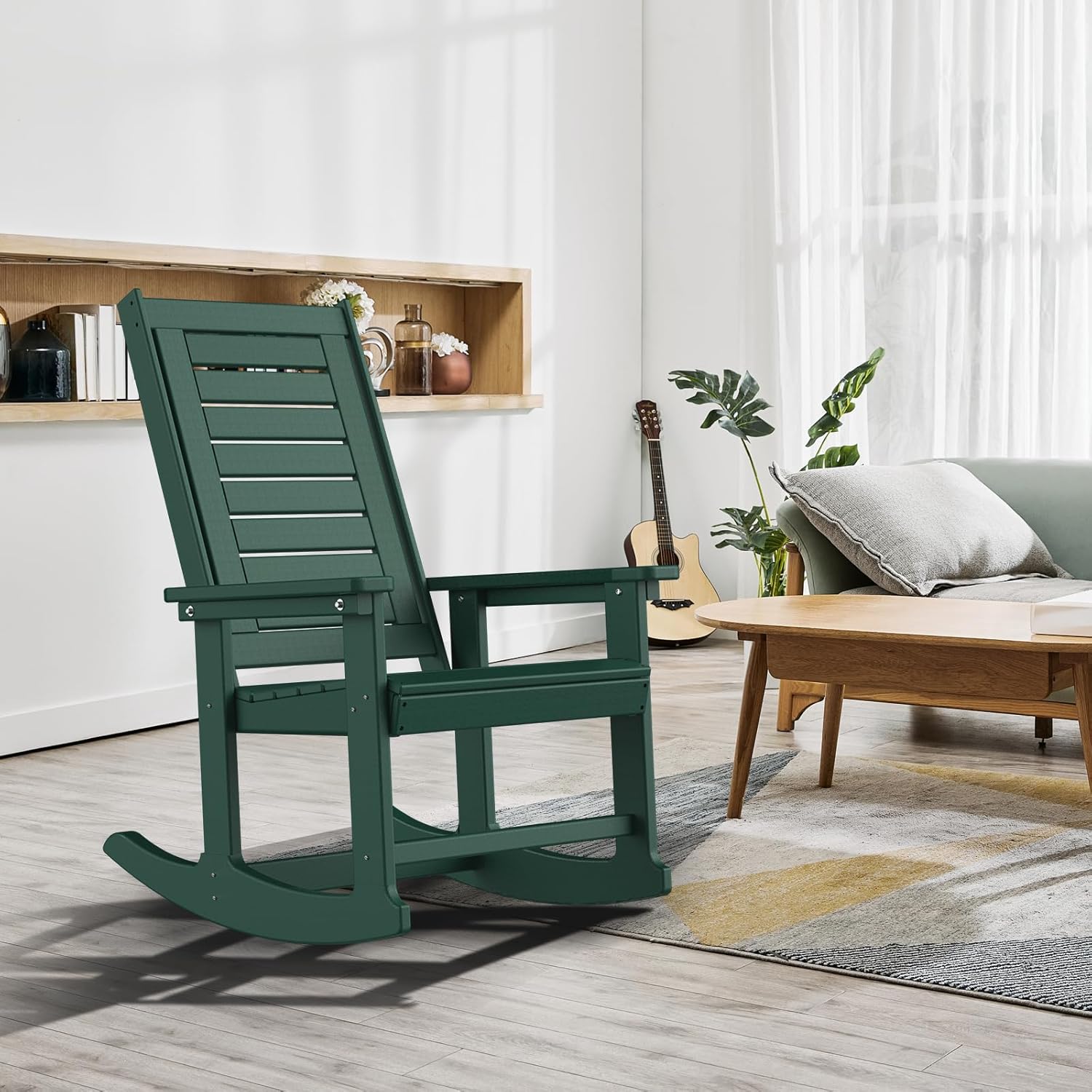 GREENVINES Outdoor Rocking Chairs | Set of 2 | Porch Rocker | HDPE Plastic | Black | Oversized Rockers | High Back | Big & Tall | Ladder Back | for Patio Outside Backyard Balcony Garden