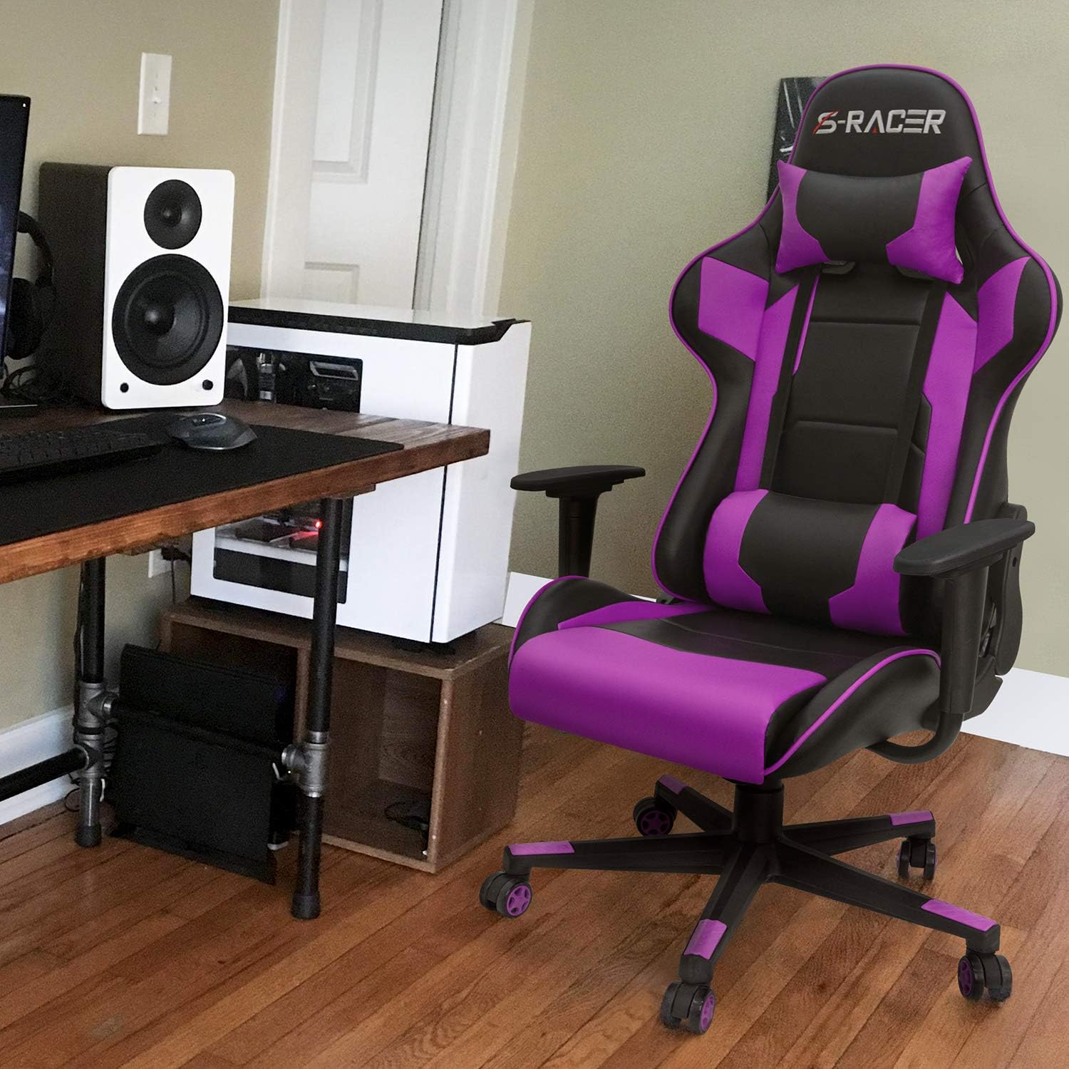 Homall Gaming Chair, Office Chair High Back Computer Chair Leather Desk Chair Racing Executive Ergonomic Adjustable Swivel Task Chair with Headrest and Lumbar Support (Dark Black)